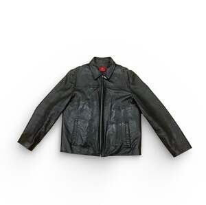 Cole Haan Mens Black Soft Lambskin Leather Jacket with Detachable Quilted Liner